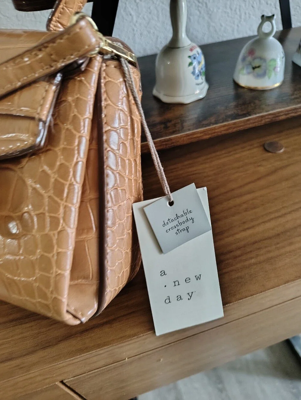a new day Croc-Embossed Satchel Handbag in Light Brown